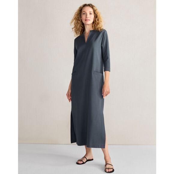 Haven Women's Gray Polished Lounge Split-Neck Dress Elbow Sleeve Size Medium - Picture 1 of 5